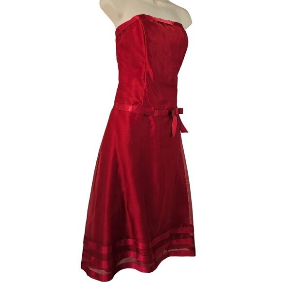 Dessy Collection Party Cocktail Dress 6 Raspberry Red Strapless Drop Waist NEW - Picture 1 of 10